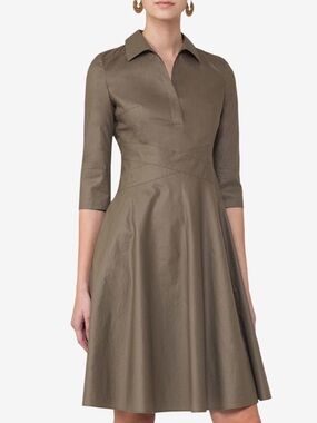 AKRIS PUNTO 3/4 Sleeve Crossover Waist Shirt Dress in Taupe - EUC, 4
